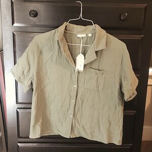 Sage green waffle knit top